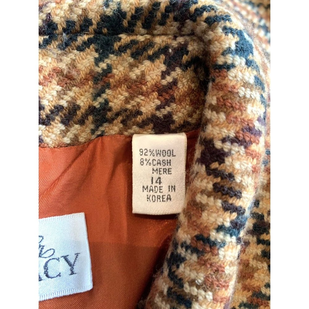 Women’s Wool & Cashmere Houndstooth Plaid blazer size 14 Warm Fall Colors - Picture 4 of 12